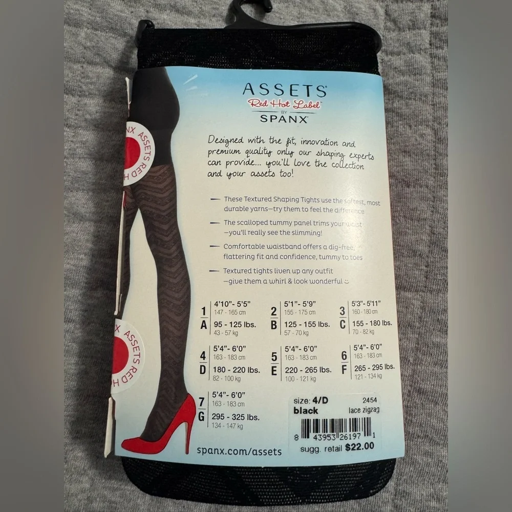Assets by Spanx Textured Lace Zigzag Shaping Tights Black Size 4/D